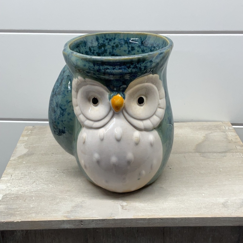 Giftcraft Blue Owl Ceramic Hand Warmer Mug Reactive Glaze Stoneware